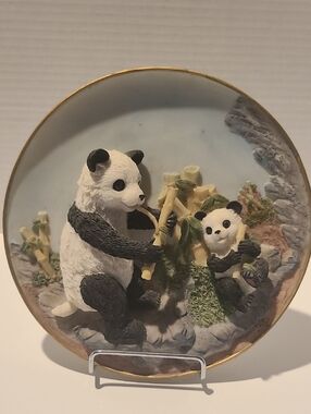 Panda Family Decorative Wall Plate - Black & White Accent